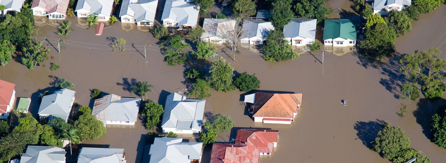 Aerial View of homes under water in Australia's worst flooding disaster.